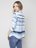Charlie B Printed Flowy Tencel Button-Down Shirt with Roll-Up Sleeve