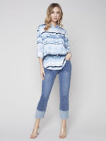 Charlie B Printed Flowy Tencel Button-Down Shirt with Roll-Up Sleeve