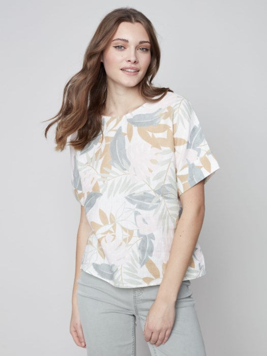 Charlie B Printed Linen Short Dolman Top