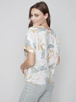 Charlie B Printed Linen Short Dolman Top