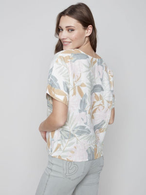 Charlie B Printed Linen Short Dolman Top