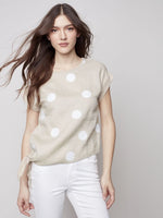 Charlie B Linen Knit Combo Top with Side Knot Tie - Greige