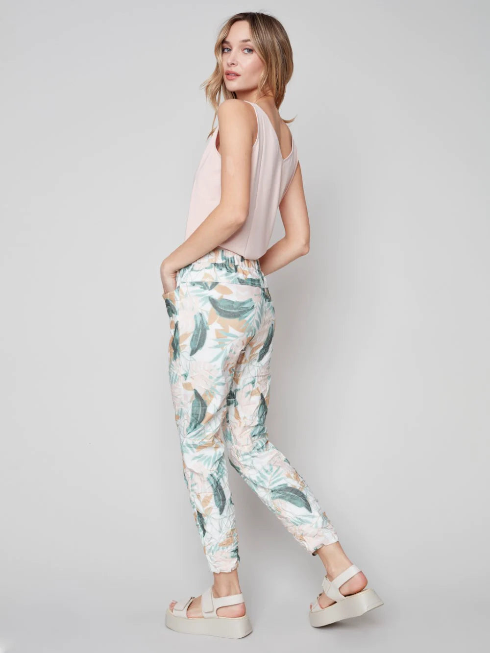 Charlie B Crinkle Bengaline Jogger - Celadon