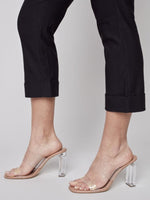 Charlie B Stretch Pull-On Capri Pant with Folded Cuff - Black