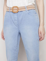Charlie B Chambray Pull-On Pant with Elastic Waist and Assorted Belt
