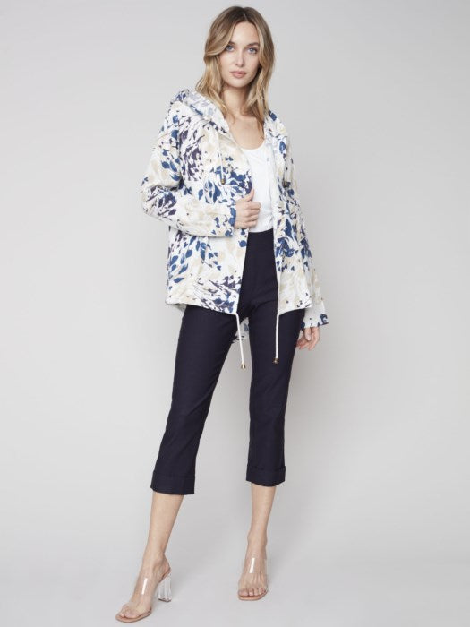 Charlie B Linen Long Duster Jacket with Hood - Bloom