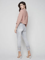 Charlie B Linen Jean Jacket Style with Frayed Edge - Nougat