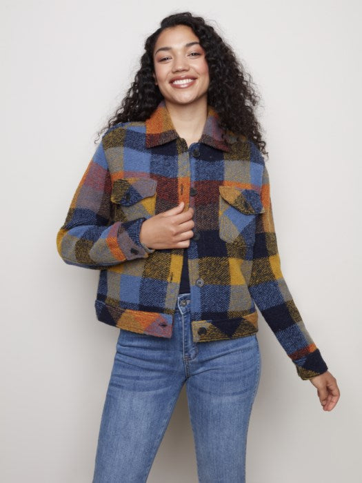 Charlie B Boiled Wool Plaid Jacket