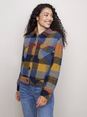 Charlie B Boiled Wool Plaid Jacket