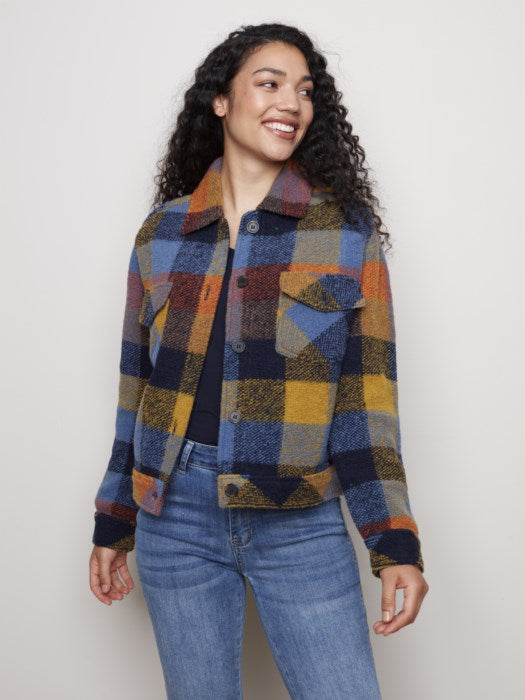 Charlie B Boiled Wool Plaid Jacket