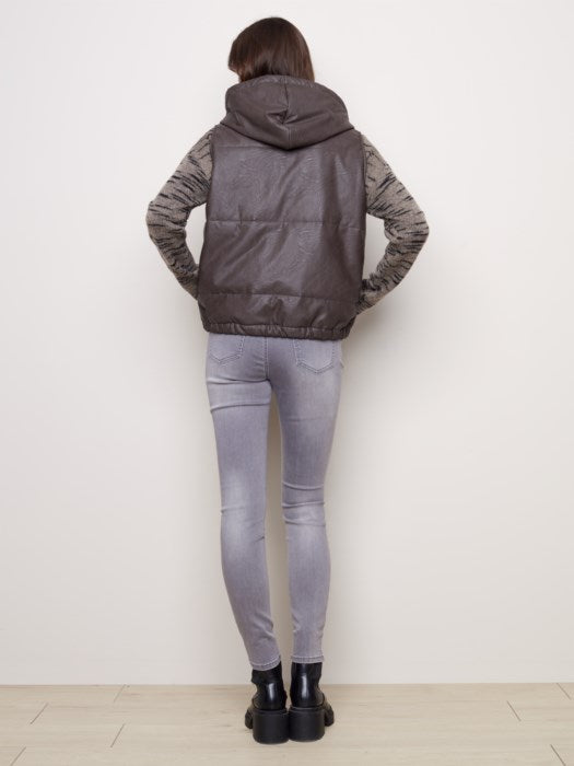Hooded Puffer Vest - Coffee