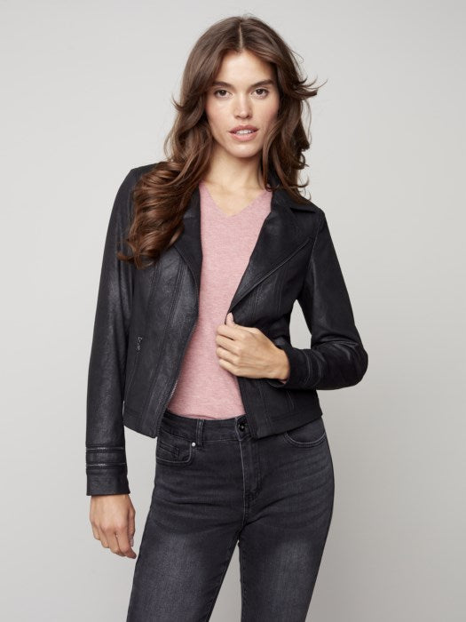 Charlie B Vintage Strech Faux Suede Jacket - Black