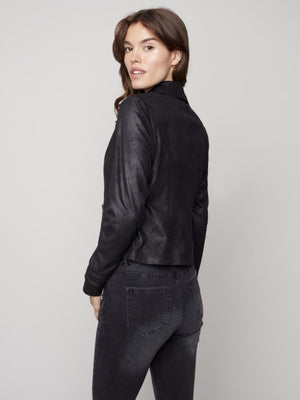 Charlie B Vintage Strech Faux Suede Jacket - Black
