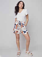 Charlie B Printed Linen Dobby Paperbag Short with Pleats