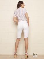 Charlie B Pull-On White Bermuda with Fray Detail