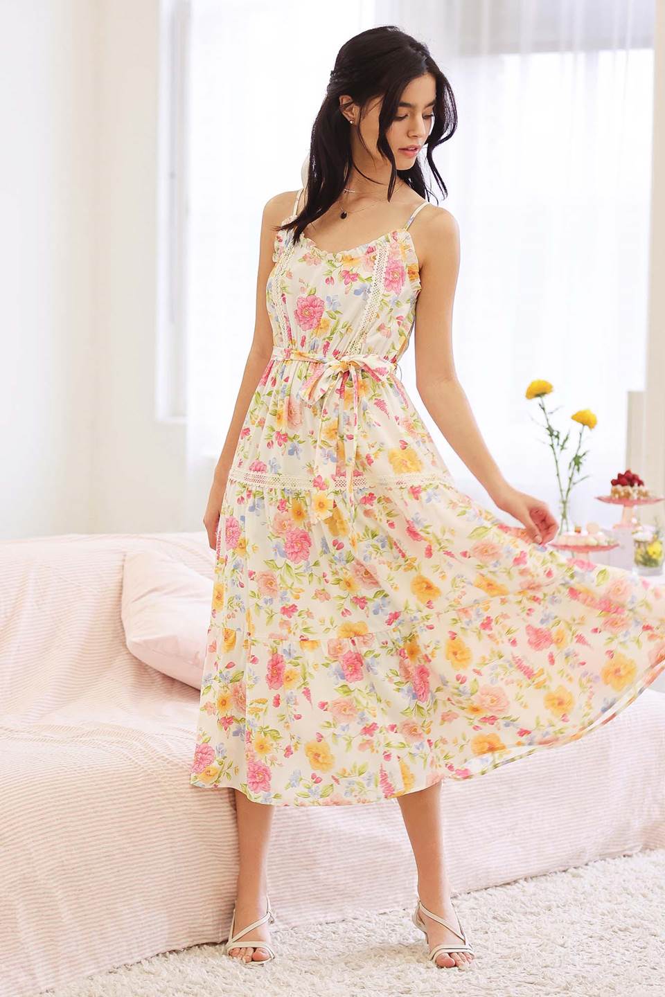 Blu Pepper Ivory Floral Midi Dress