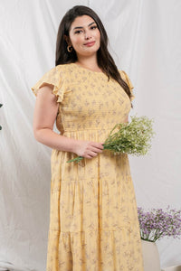 Blu Pepper Smocked Tiered Midi Dress - Light Yellow