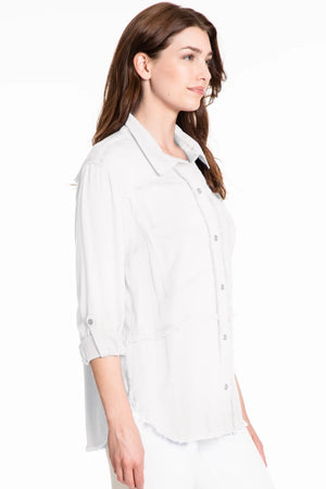 Fringed Button Down Shirt - White