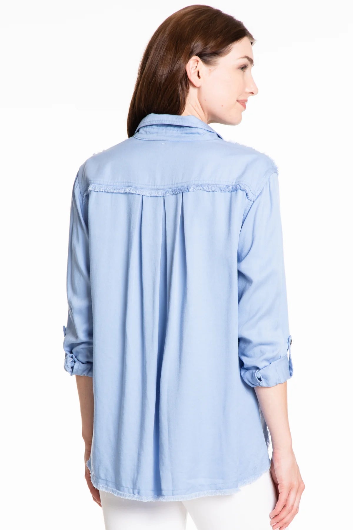 Fringed Button Down Shirt - Medium Blue