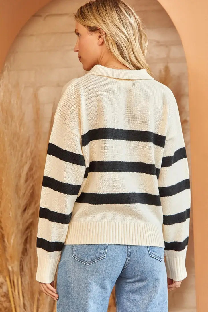Collared Stripe Knit Sweater by Andree