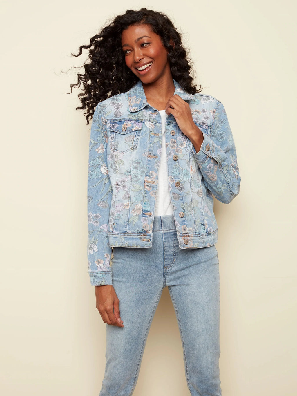 Charlie B Floral Print Denim Jacket