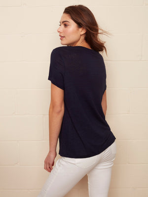 Charlie B Linen V-Neck T-Shirt - Marine