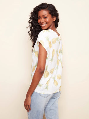 Charlie B Pineapple Front Tie Cotton Top