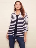 Charlie B Linen Long Duster Jacket with Hood - Nautical