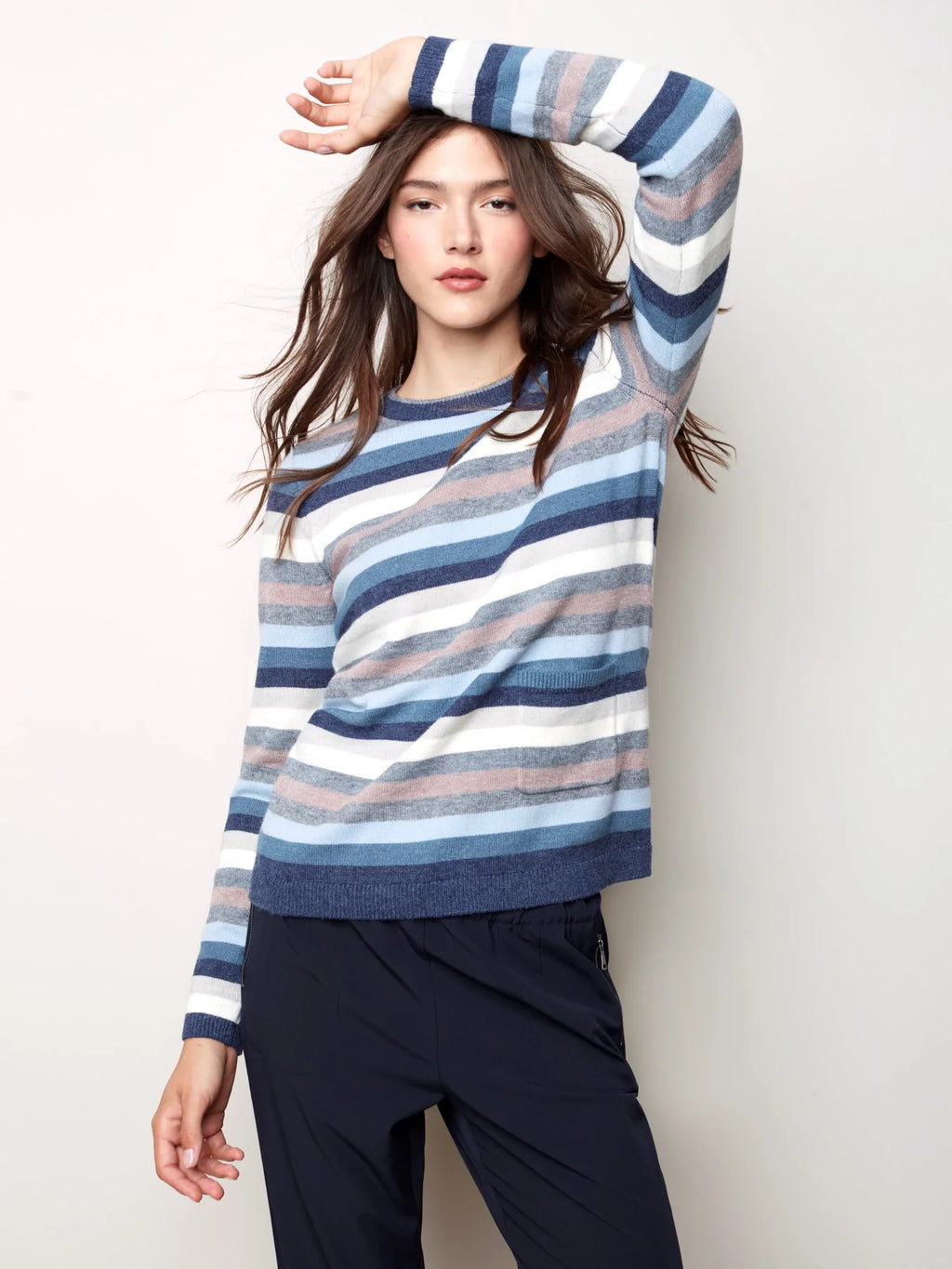 Charlie B Striped Sweater with Patch Pocket