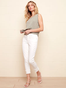 Charlie B Tier Fray Hem Ankle Jean - White