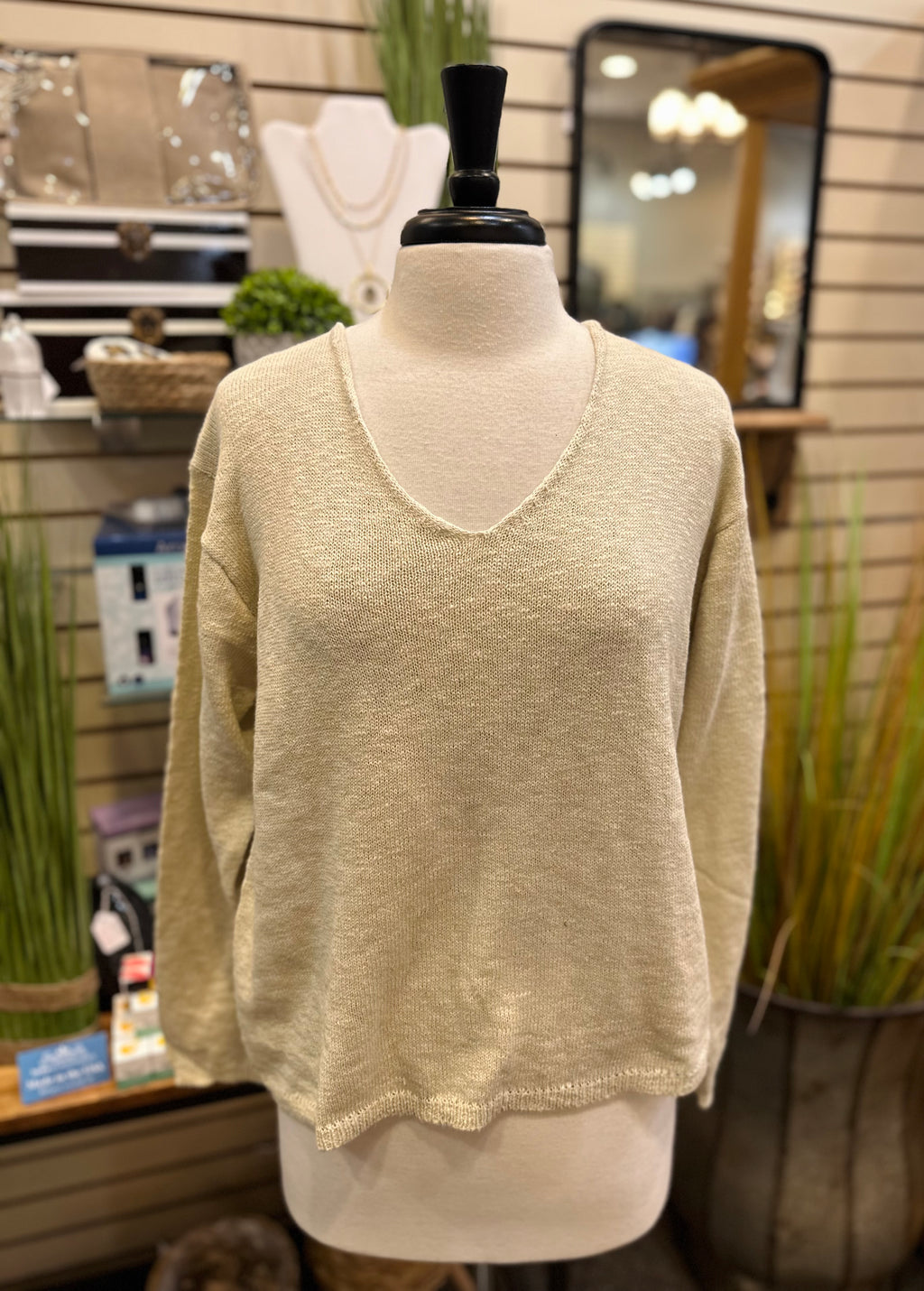 Lulu B Knit V-Neck Sweater - Stone