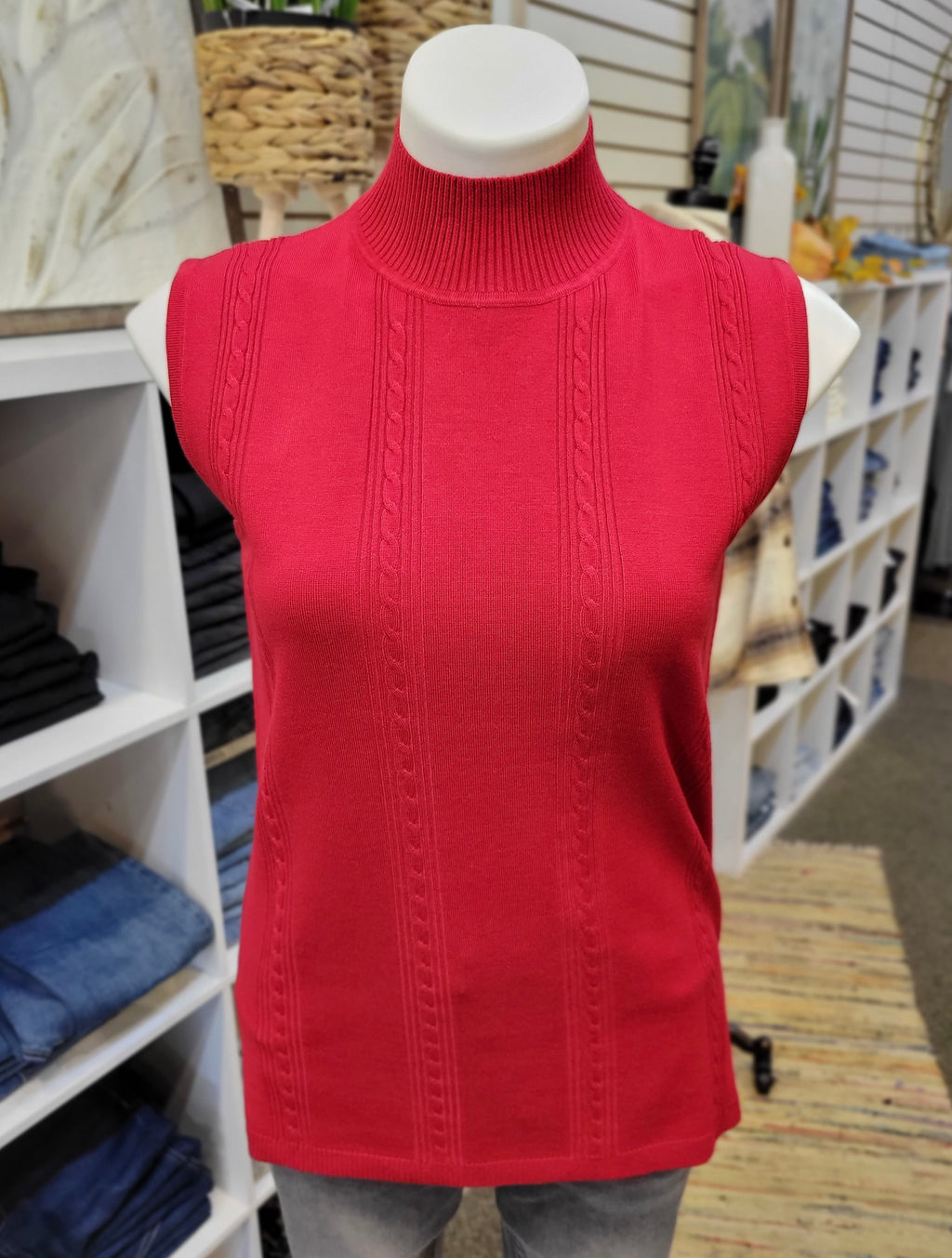 Sleeveless Mock Sweater - Red by Variations