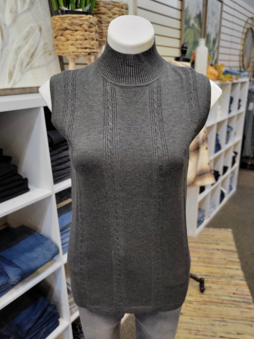 Sleeveless Mock Sweater by Variations - Dark Grey