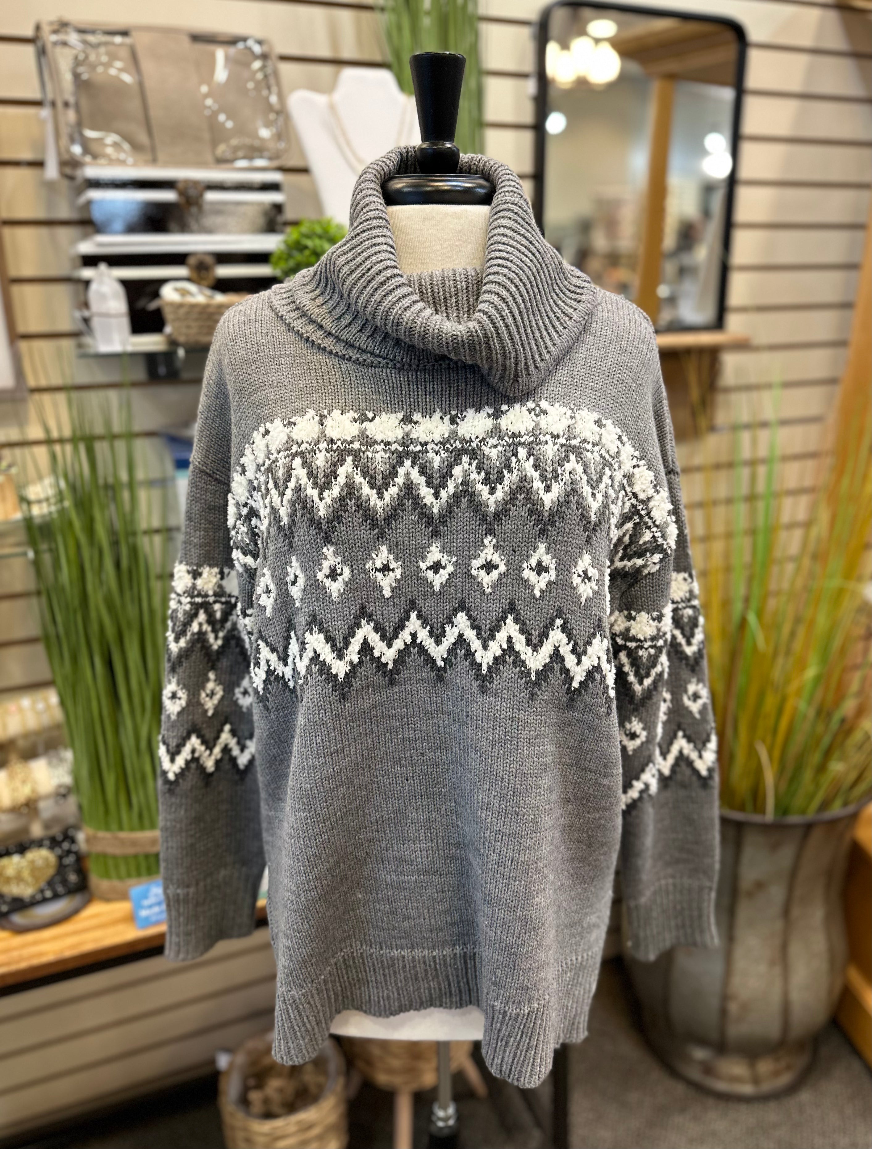Keren Hart Grey Aztec Cowl Neck Sweater