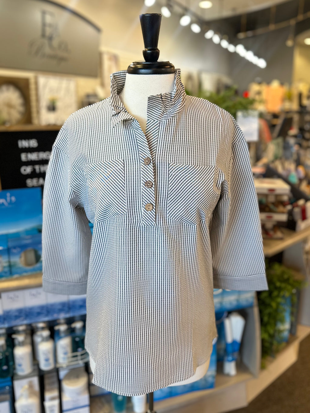 Creation Pinstripe Tunic Top with Wired Collar
