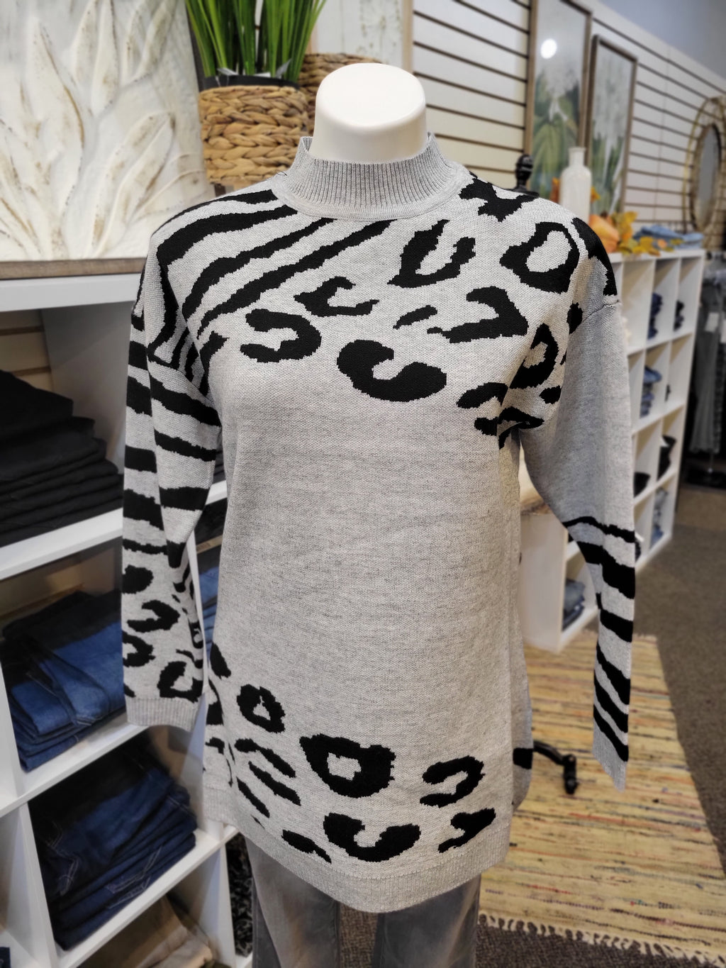 Leopard Mock Neck Sweater