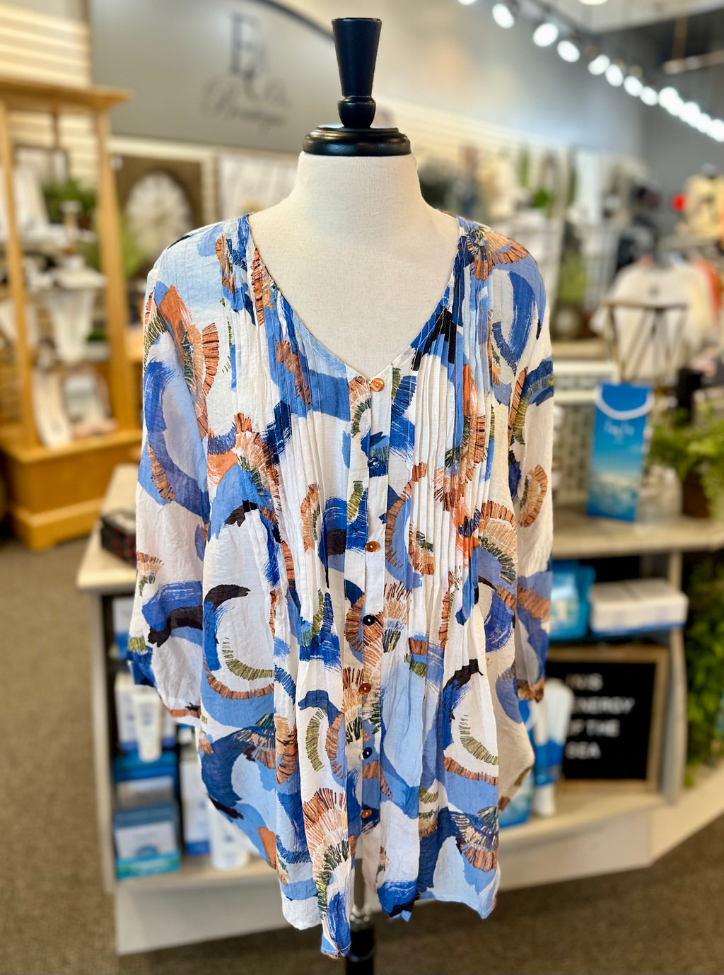 Ethyl Celine Print Blouse - Blue