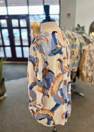 Ethyl Celine Print Blouse - Blue