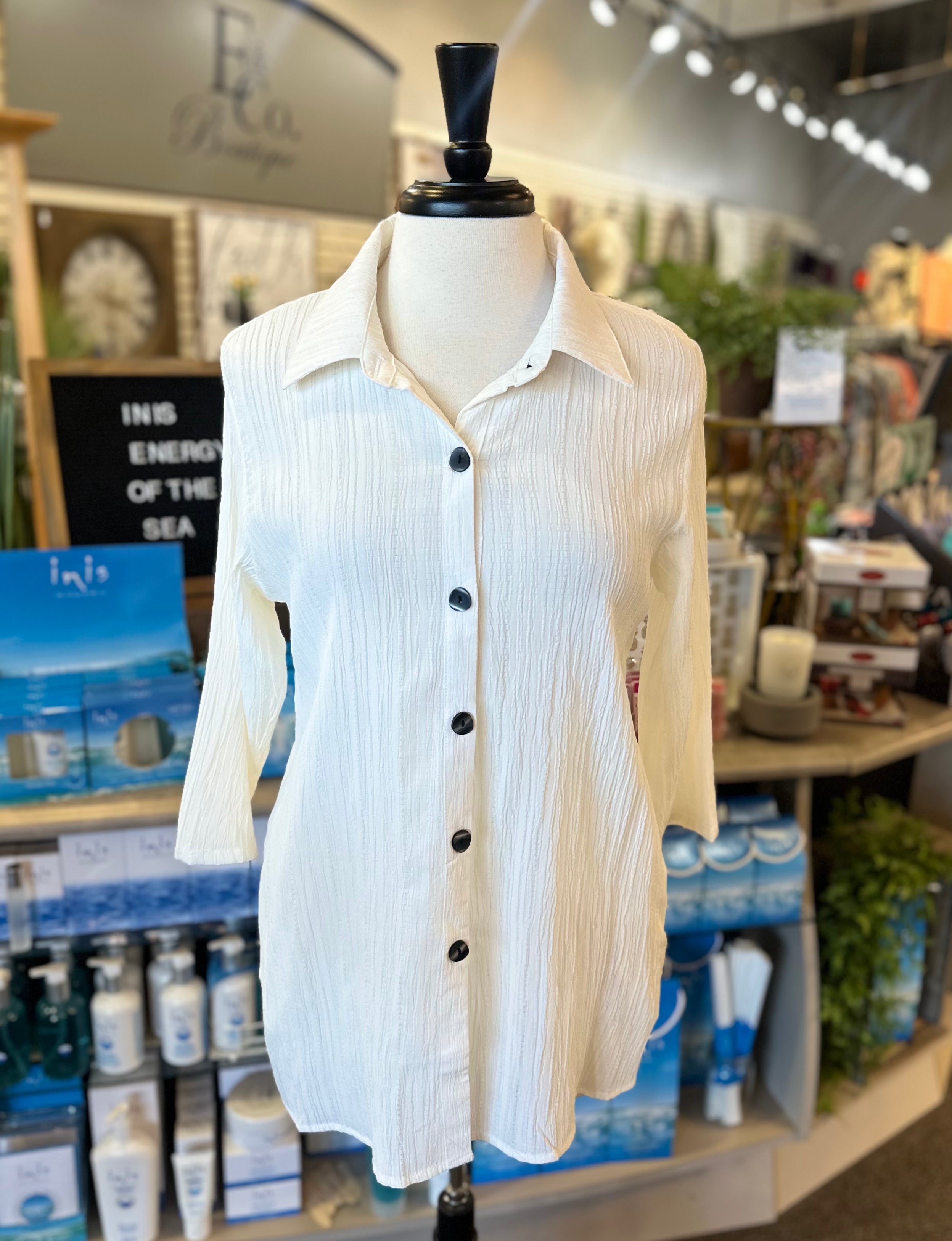 Creation Crinkle Gauze Tunic - Cream