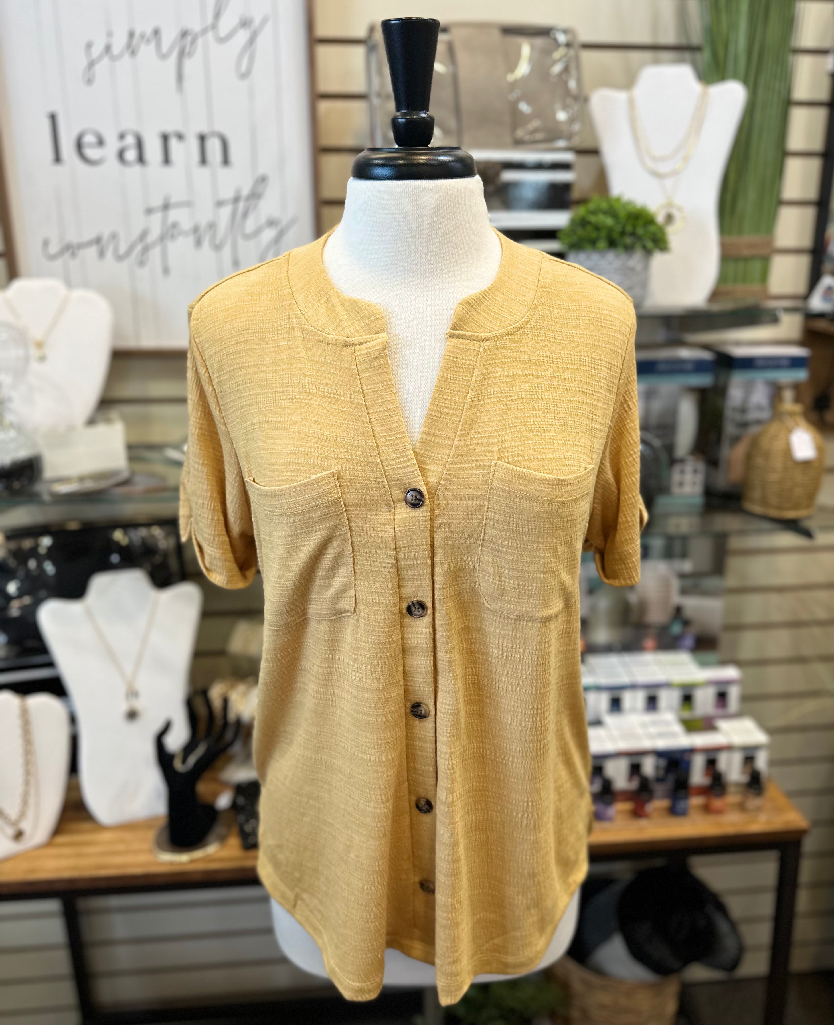 Keren Hart Two Pocket Button Up Tee - Gold