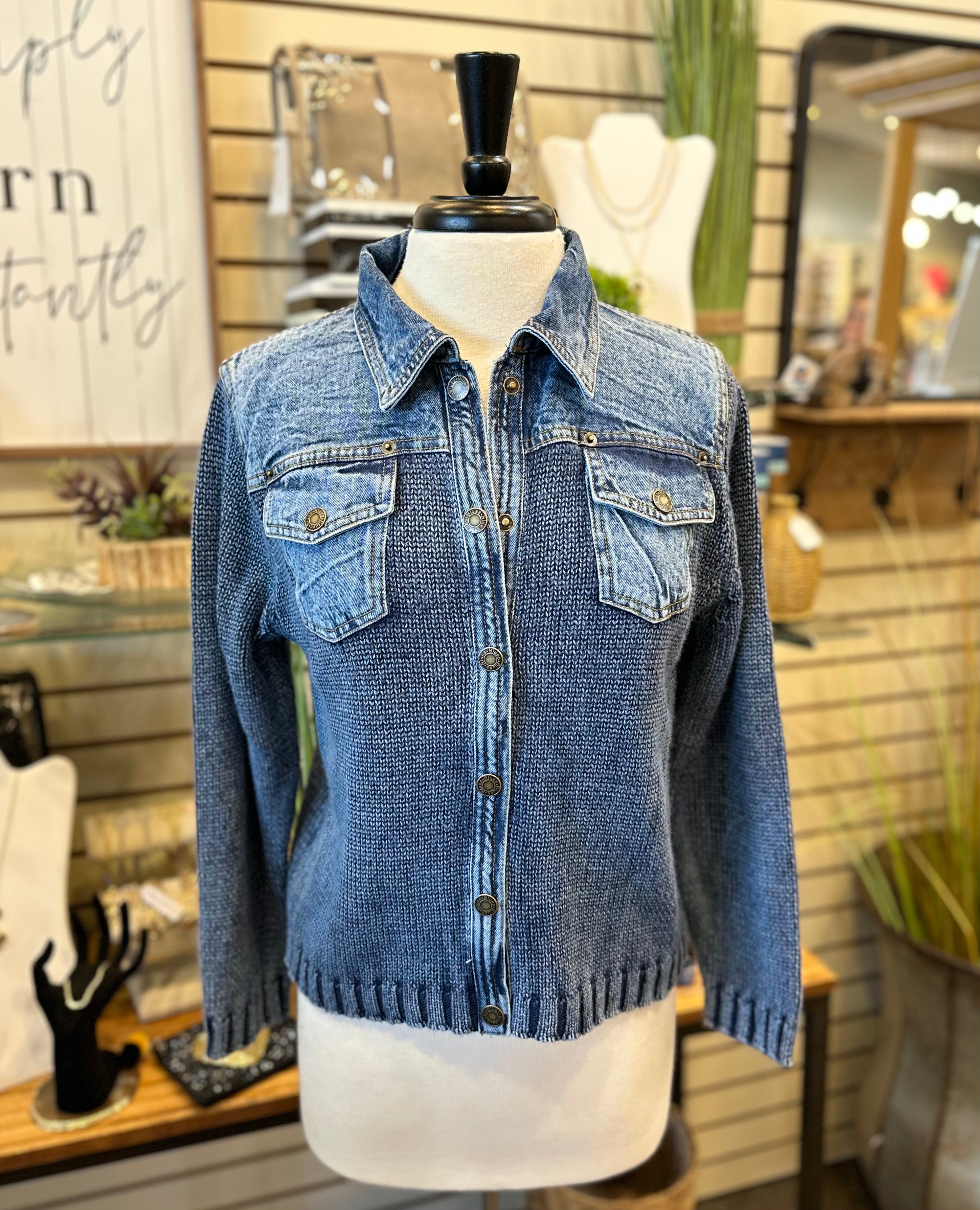 PBJ Blues Button Front Sweater Jacket - Indigo – E & Co PBJ Blues Button Front Sweater Jacket - Indigo – E & Co