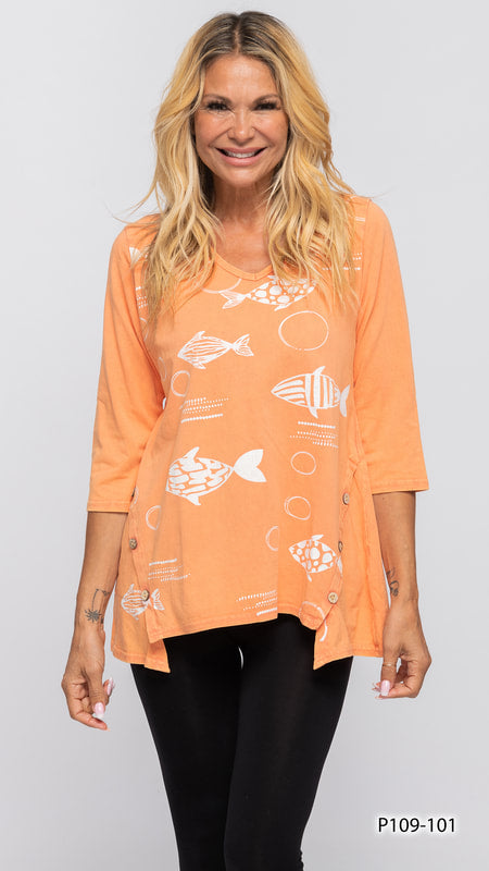 Cotton Fish 3/4 Sleeve Mineral Wash Top by Creation