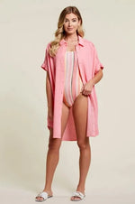 Tribal Fashions Short Sleeve Cotton Gauze Tunic - Pink Punch