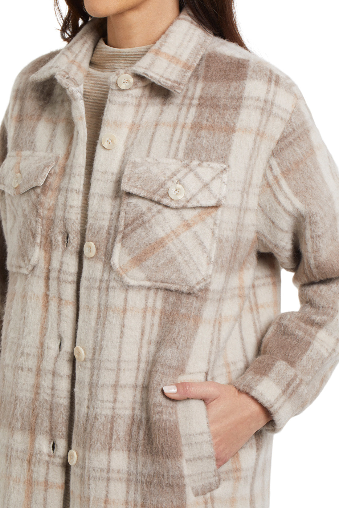 Camel Plaid Drop Shoulder Coat