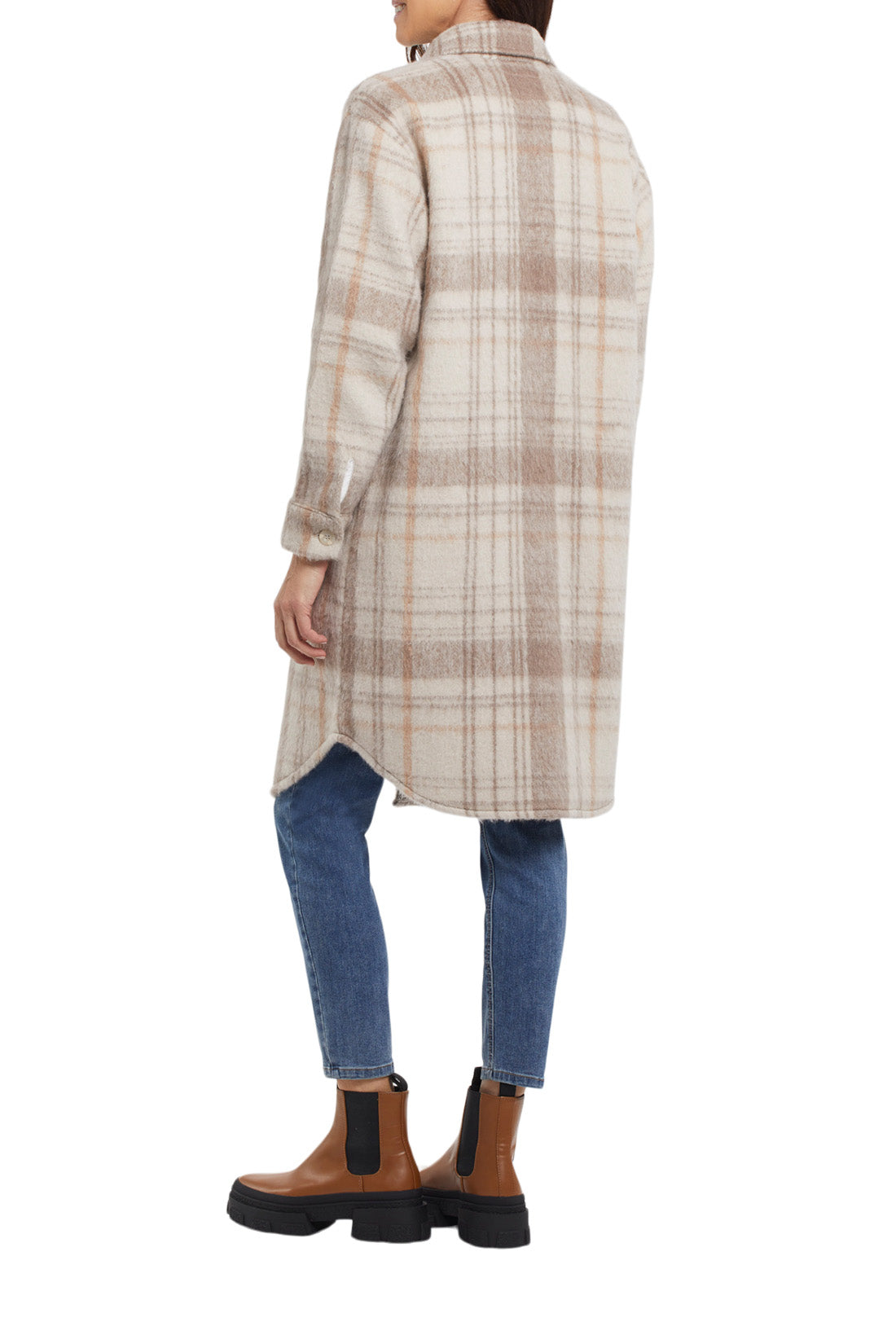 Camel Plaid Drop Shoulder Coat